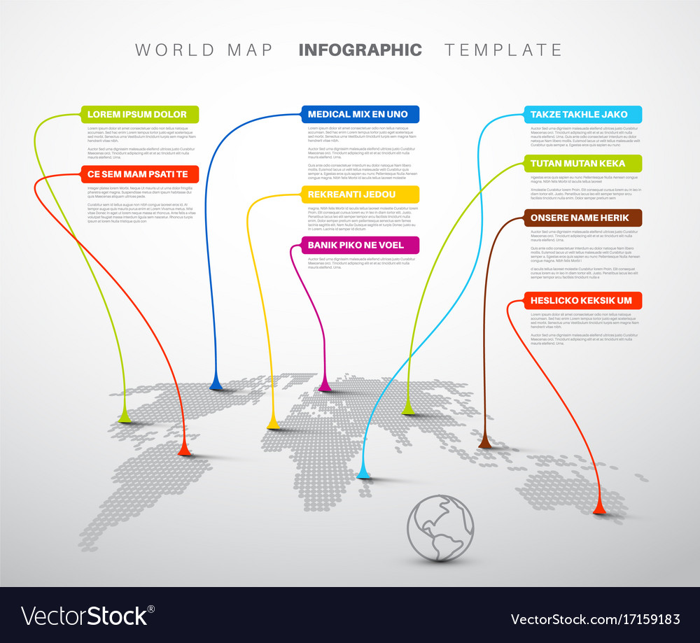 Infographic light world map with pointer marks