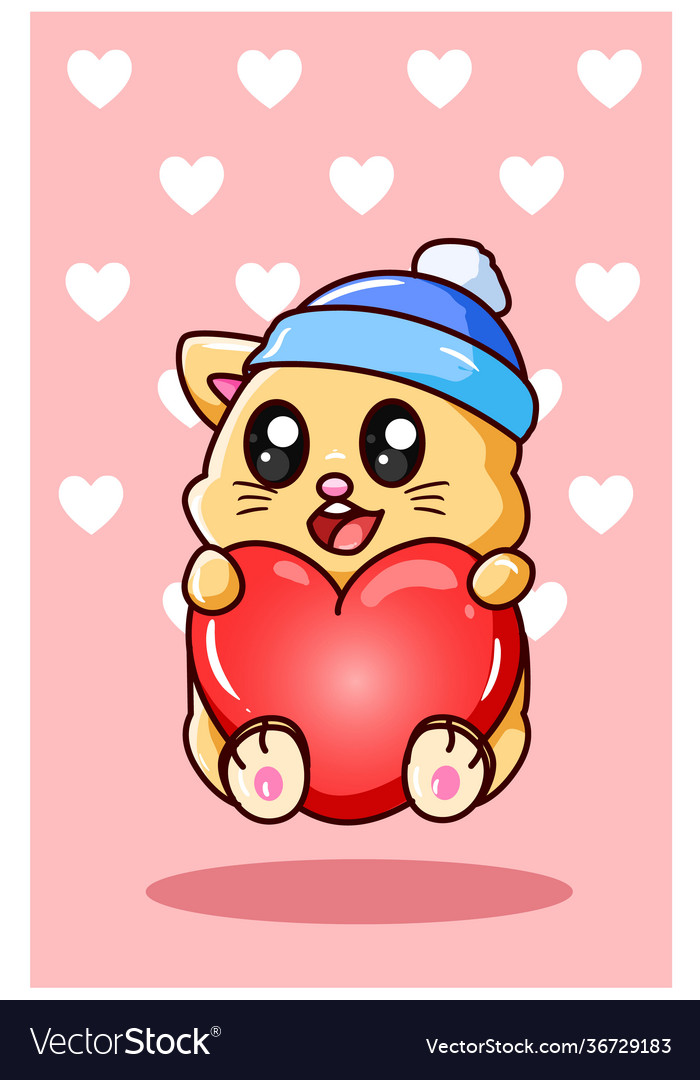 Kawaii and funny cat with love in valentine day