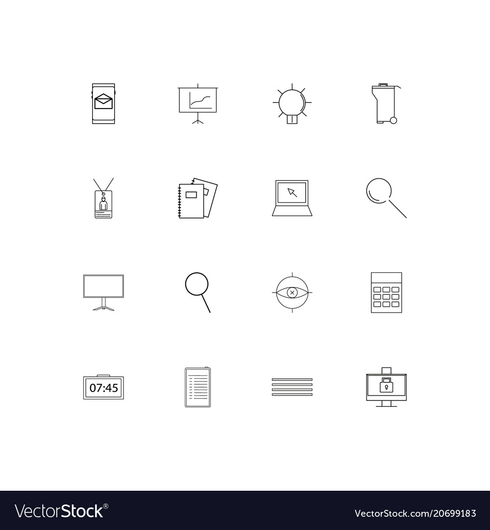 Office simple linear icons set outlined