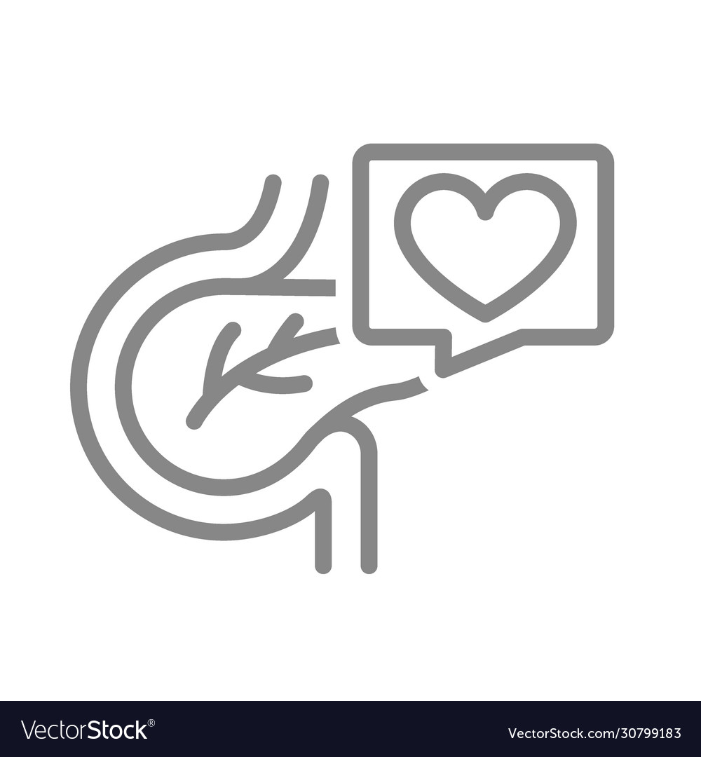 Pancreas with heart in speech bubble line icon