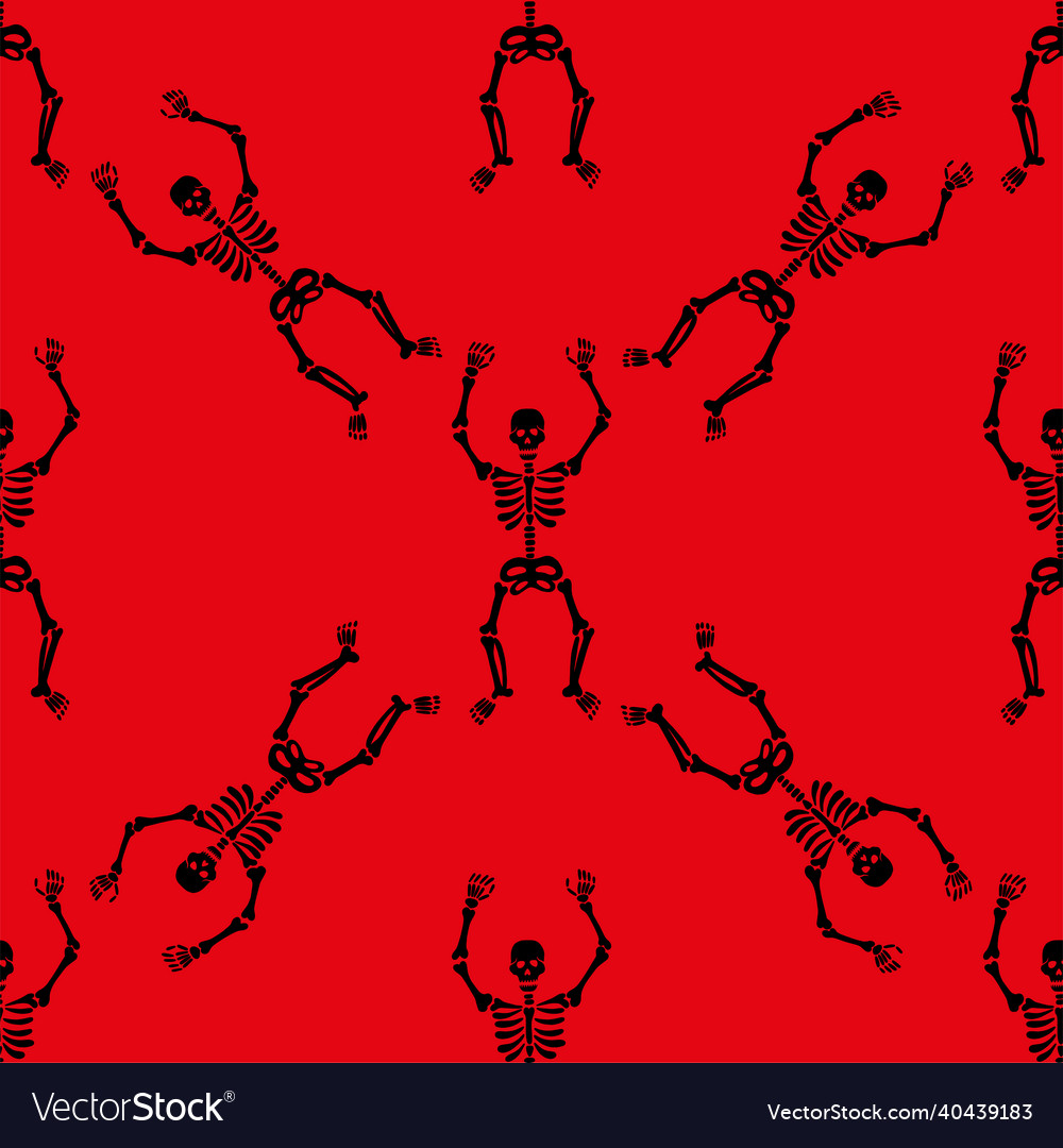 Pattern of skeletons on a red background