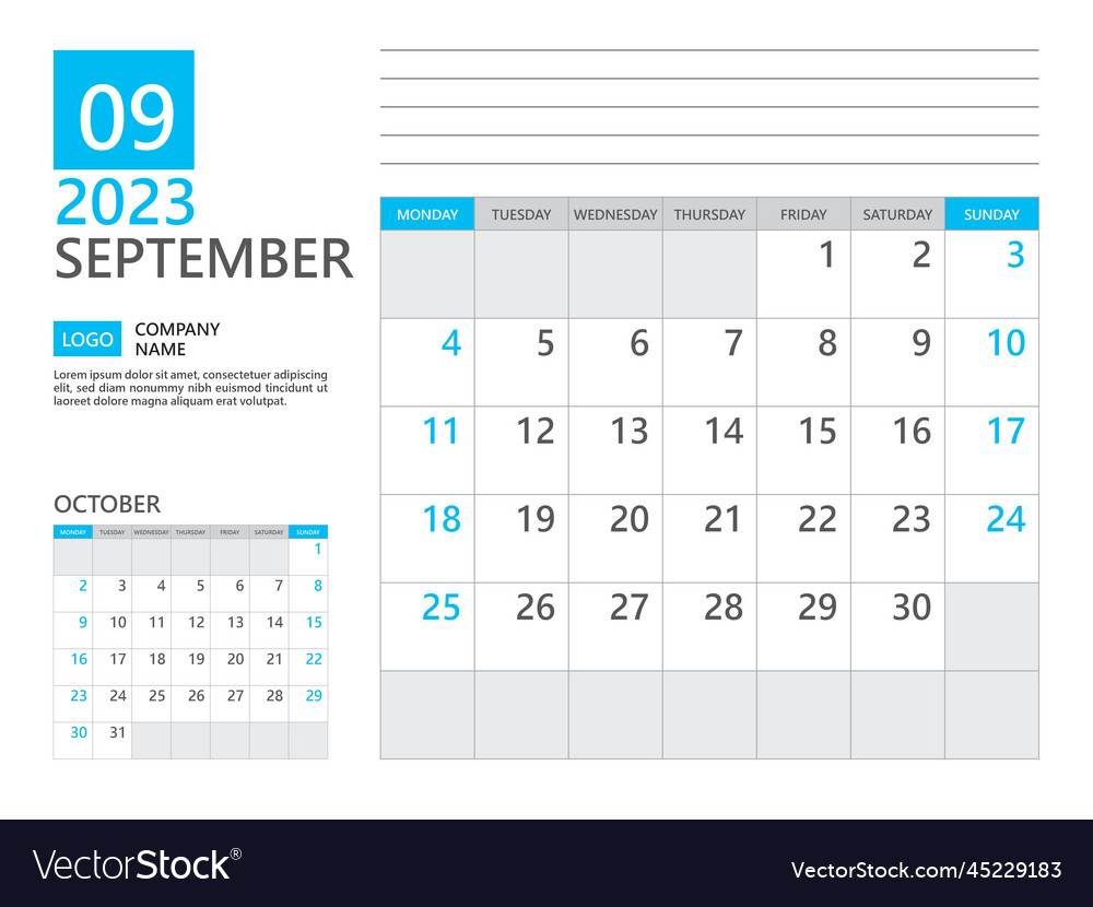 September 2023 template calendar planner vector image September 2023 template calendar planner
