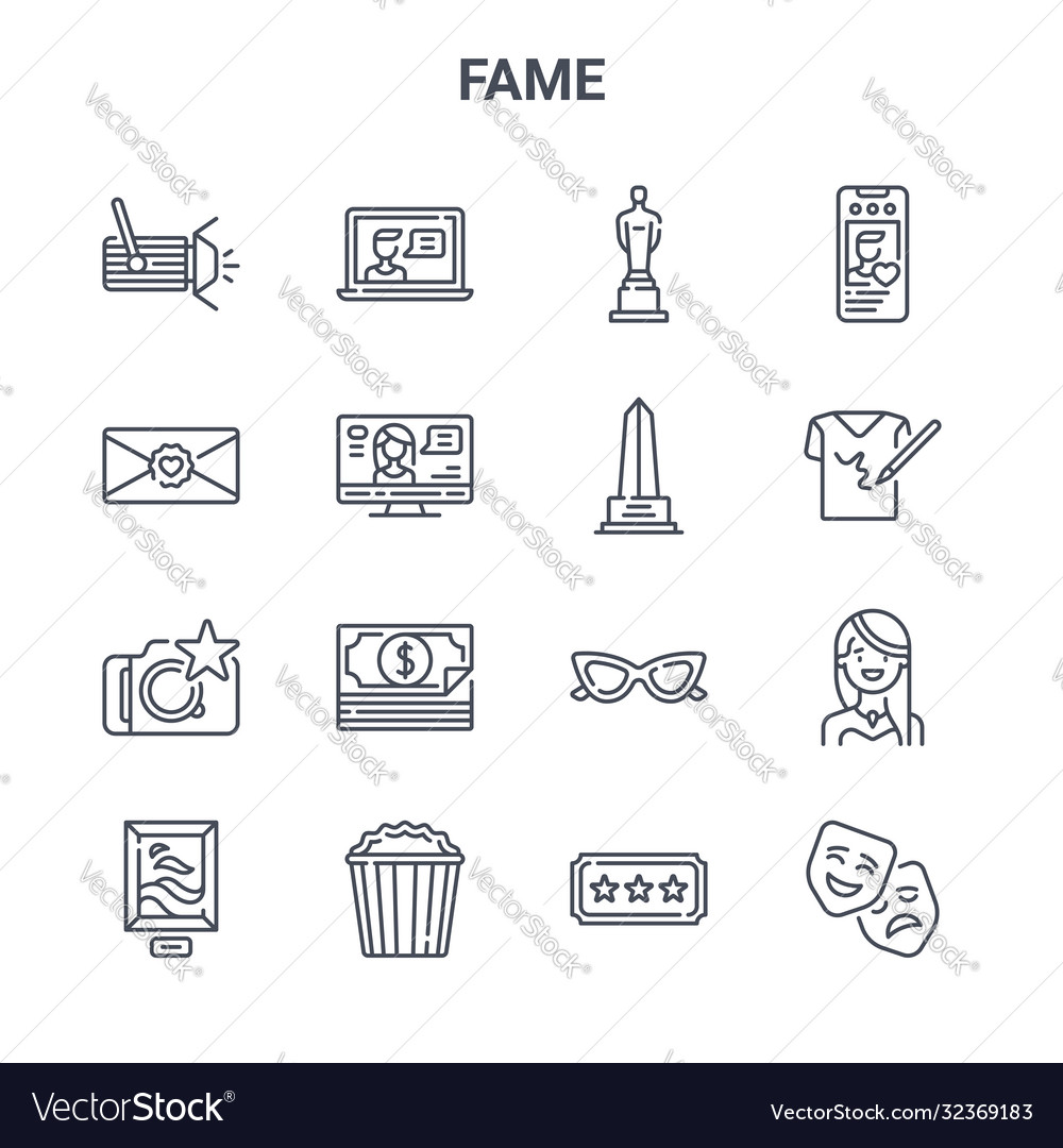 Set 16 fame concept line icons 64x64 thin