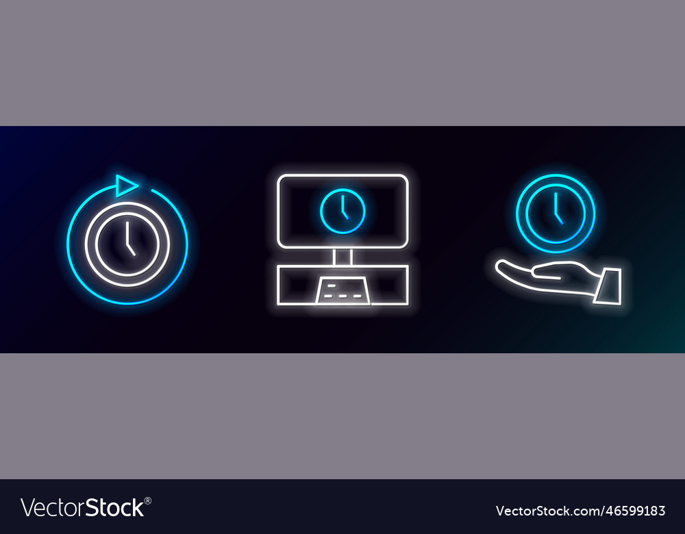 Set line clock with arrow and smart tv time icon vector image Set line clock with arrow and smart tv time icon