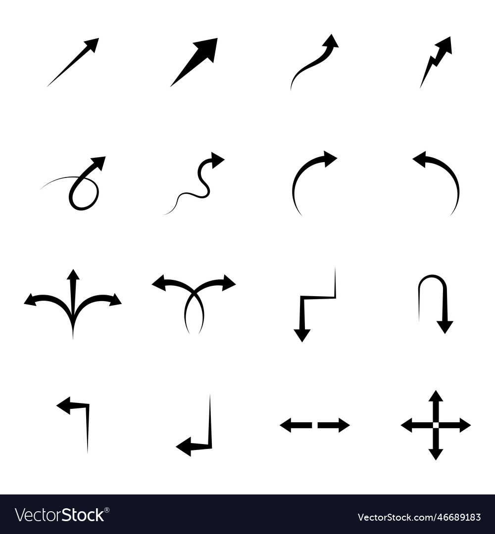 Set of simple arrows in black color vector image Set of simple arrows in black color