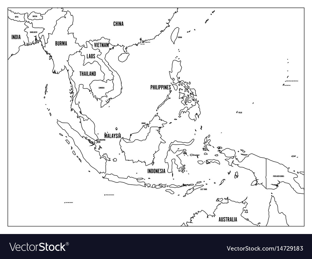 East Asia Political Map Blank South east asia political map black outline on Vector Image