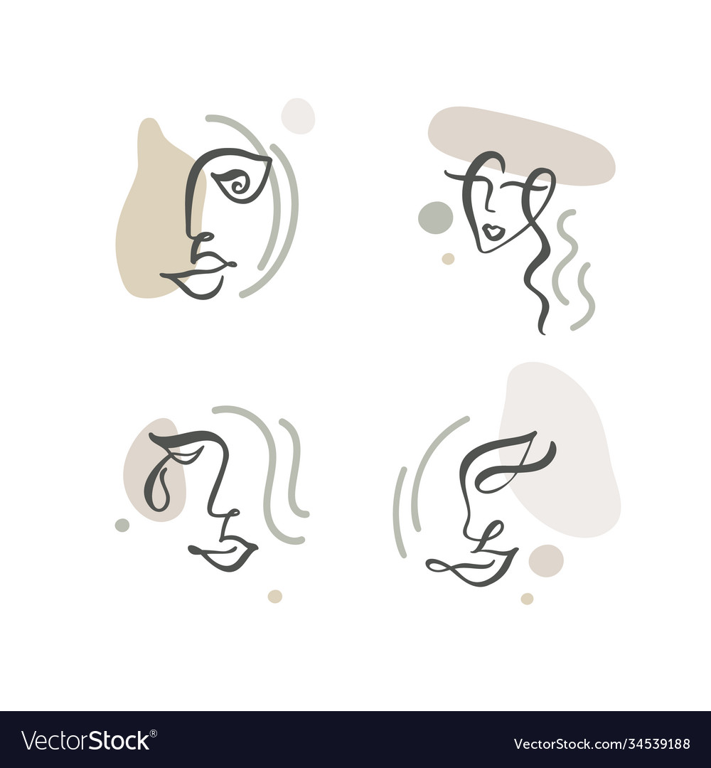 Continuous line abstract drawing set faces Vector Image Continuous line abstract drawing set faces