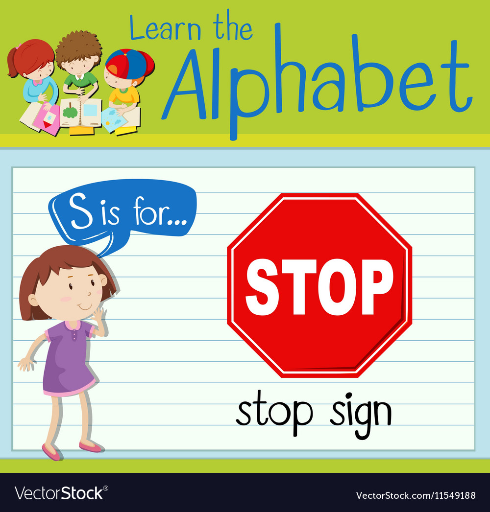 Flashcard letter s is for stop sign Royalty Free Vector