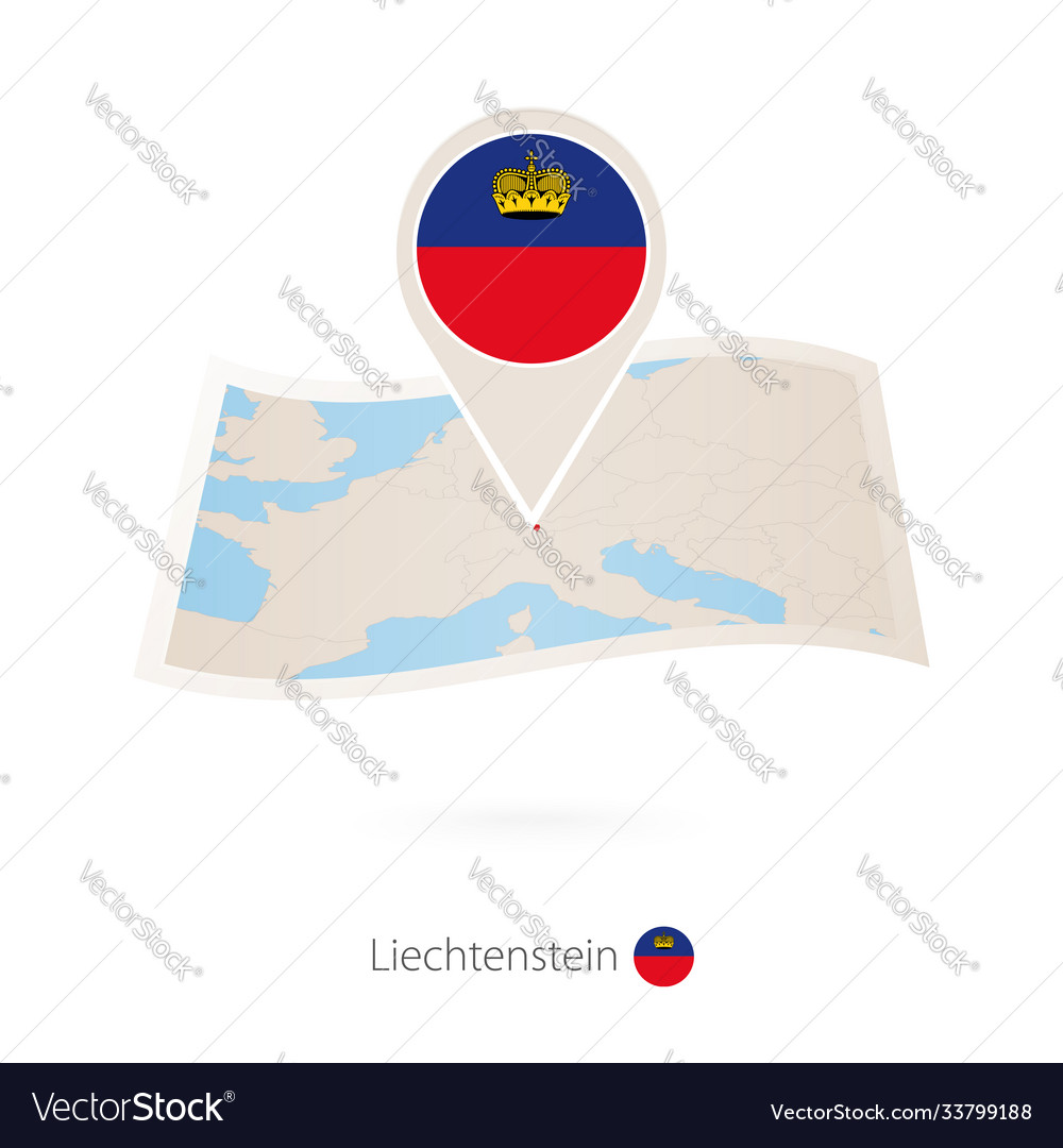 Folded paper map liechtenstein with flag pin