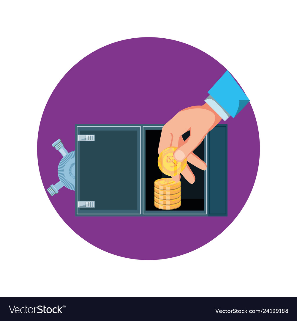 Hand with safe box open and coins Vector Image Hand with safe box open and coins