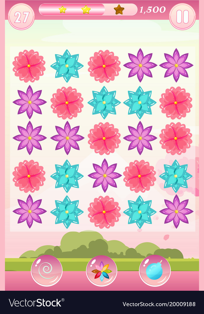 Match three game interface with flowers