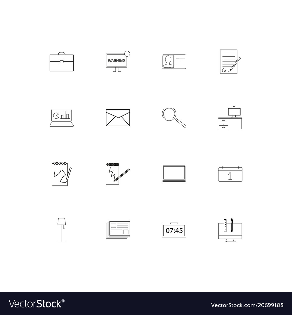 Office simple linear icons set outlined