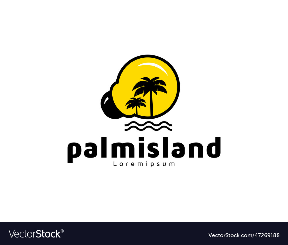 Palm tree island in bulb logo design Royalty Free Vector