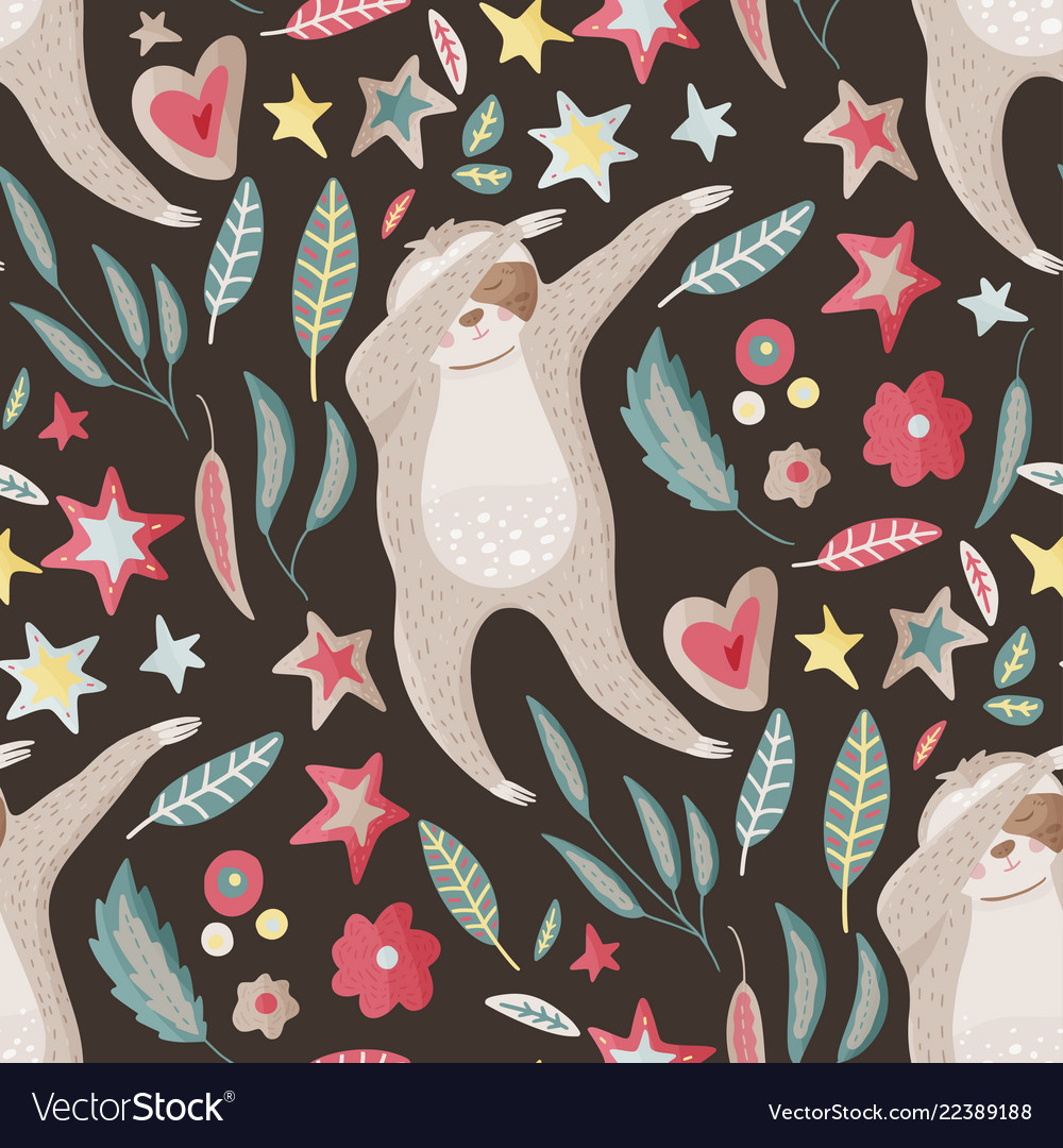 Seamless pattern with sloths in flat style