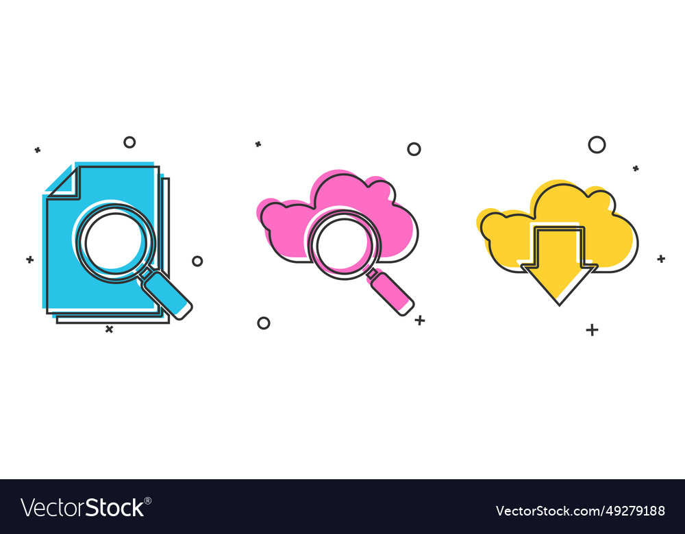 Set document with search cloud computing vector image Set document with search cloud computing