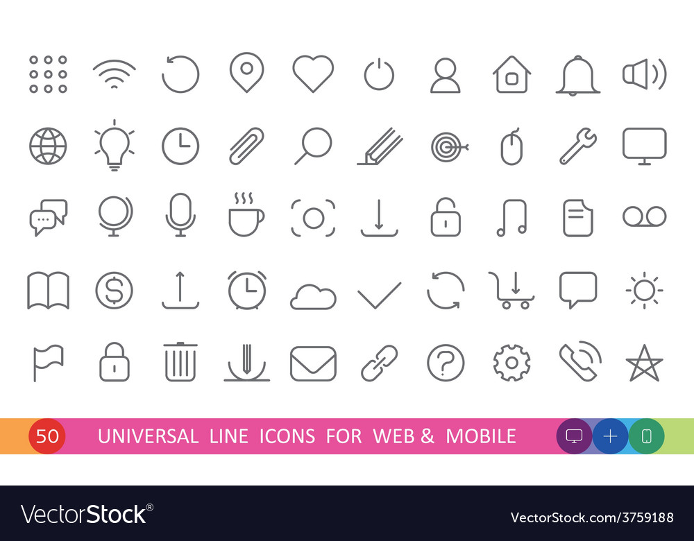 Set from 50 flat linear icons for web and mobile