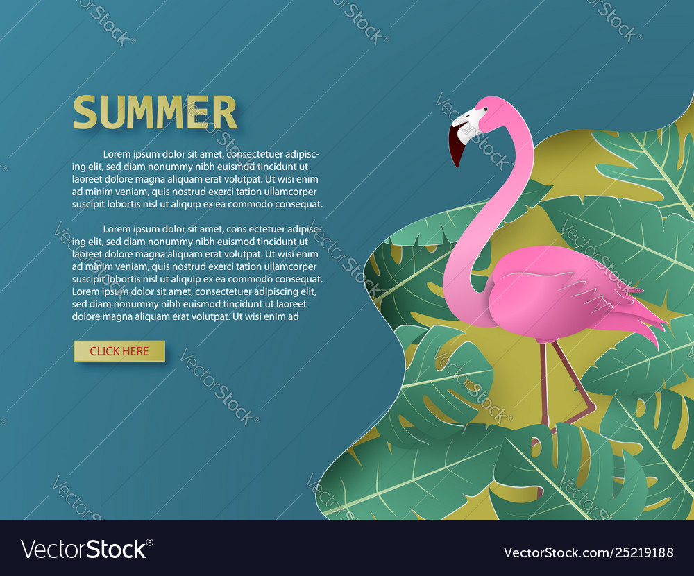 Summer background with flamingo bird and tropical