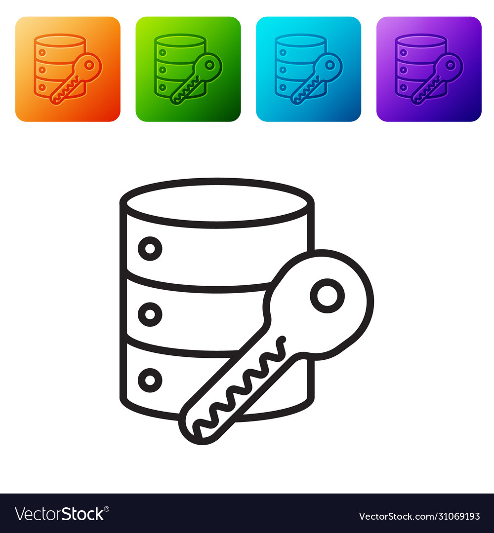 Black line server security with key icon isolated