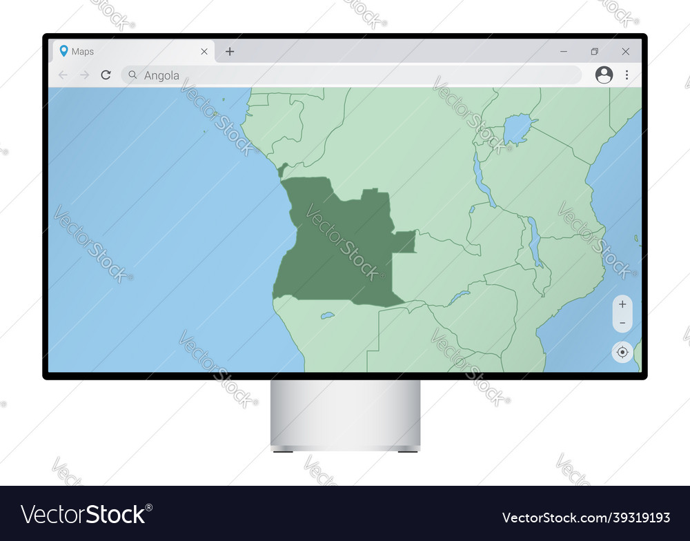 Computer monitor with map of angola in browser