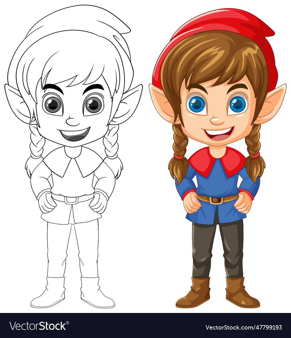 Cute elf cartoon isolated doodle outline Vector Image