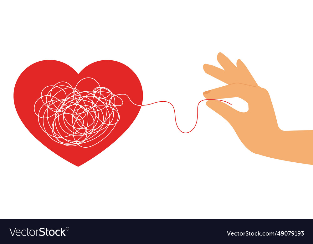 Female hand pulling a string from scribbled heart vector image Female hand pulling a string from scribbled heart