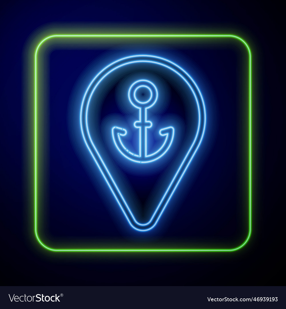 Glowing neon map pointer with anchor icon isolated Vector Image Glowing neon map pointer with anchor icon isolated