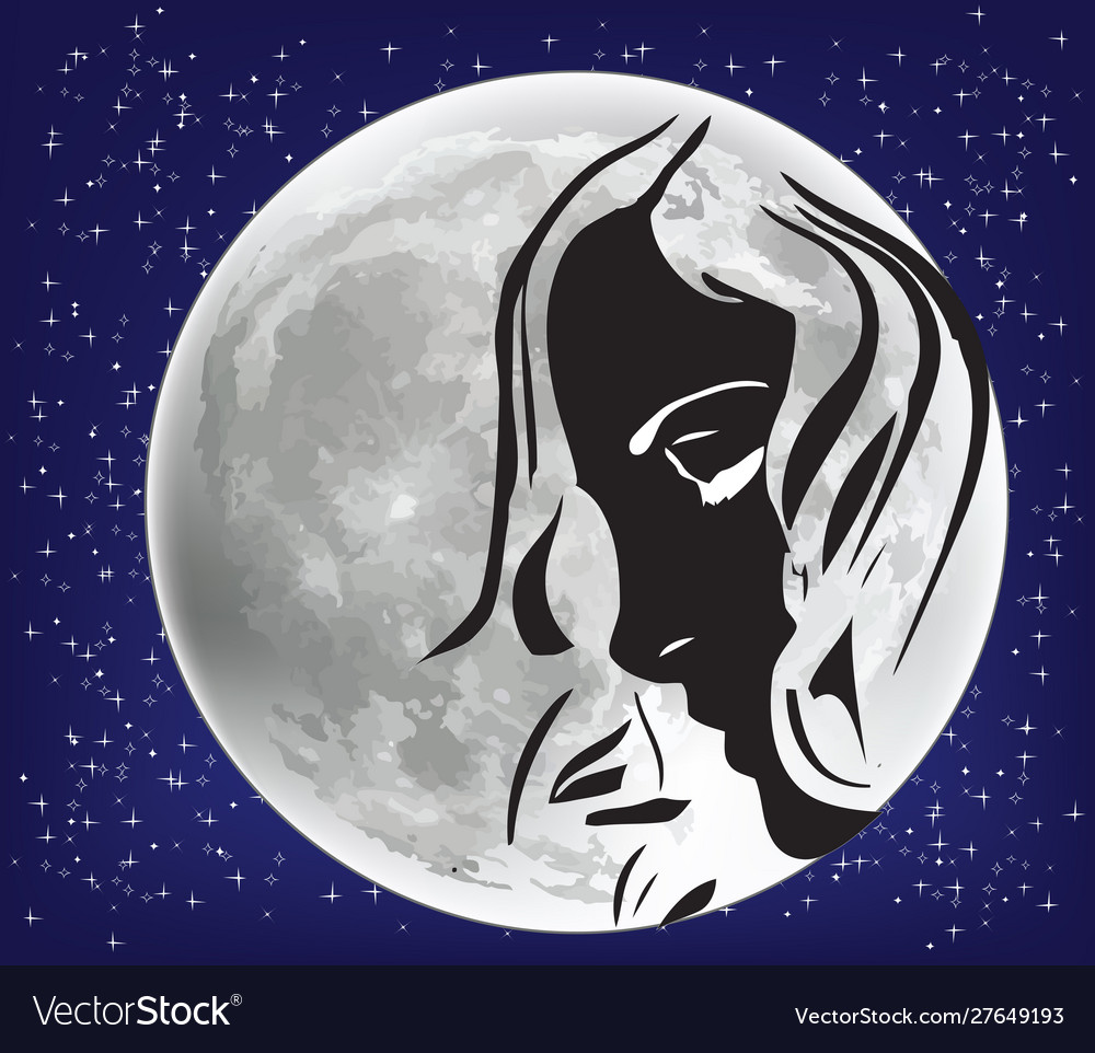 Moon with reflected image woman