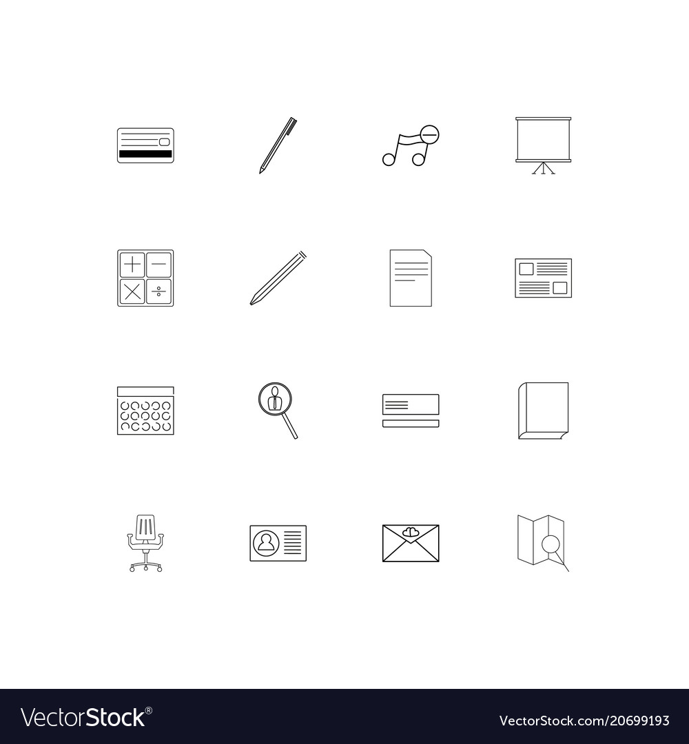 Office simple linear icons set outlined