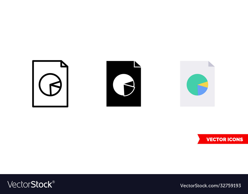 Pie chart report icon 3 types isolated