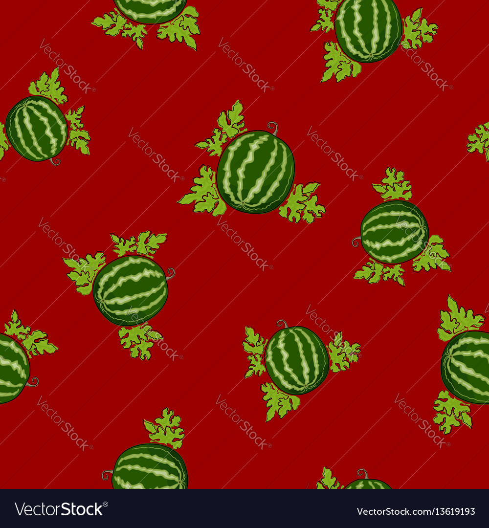 Seamless pattern watermelon on red background