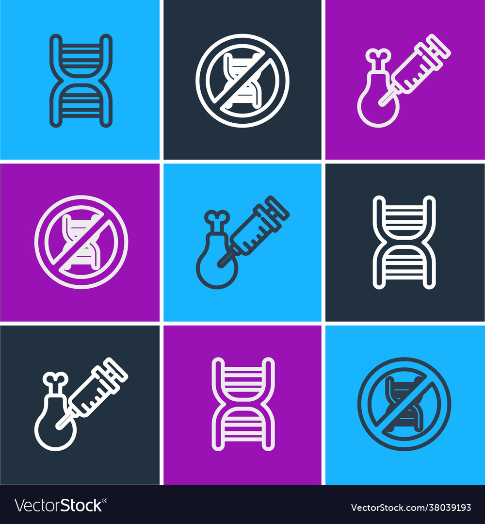 Set line dna symbol gmo research chicken and stop vector image Set line dna symbol gmo research chicken and stop