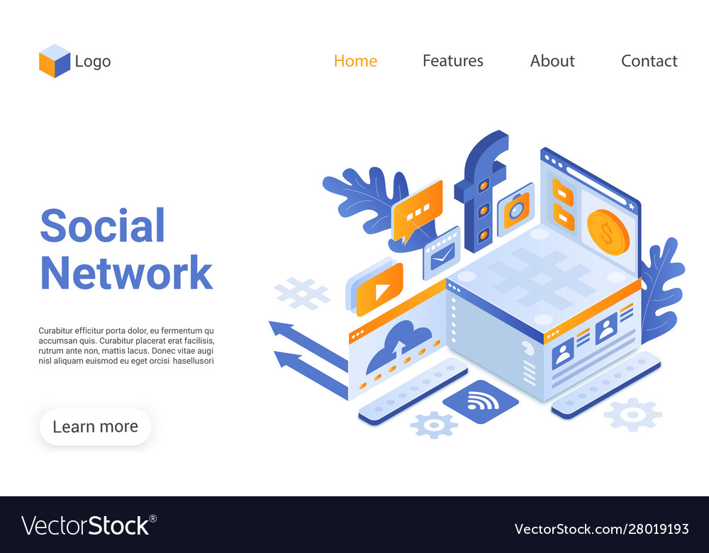 Social network landing page template Royalty Free Vector