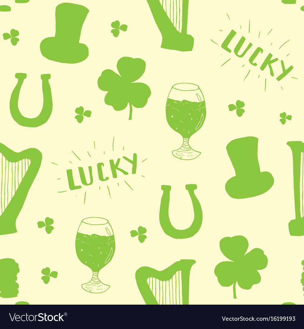 St patricks day hand drawn seamless pattern