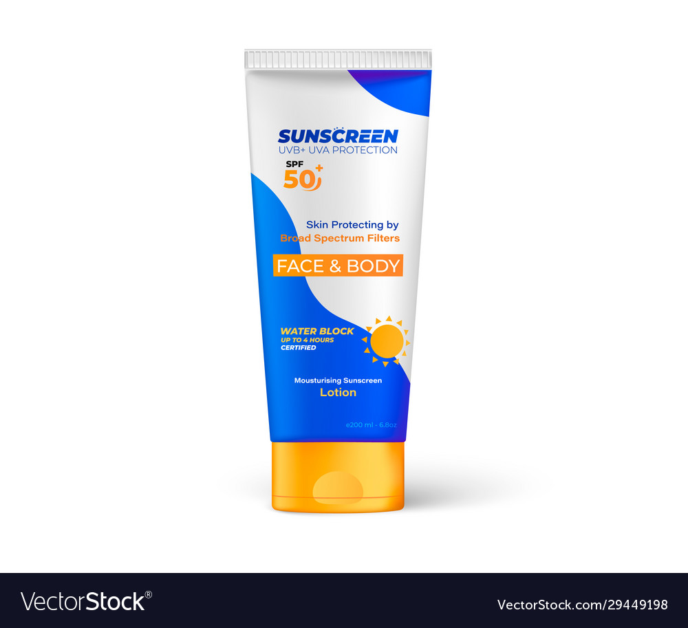 3d sunscreen cream packaging design on realistic Vector Image