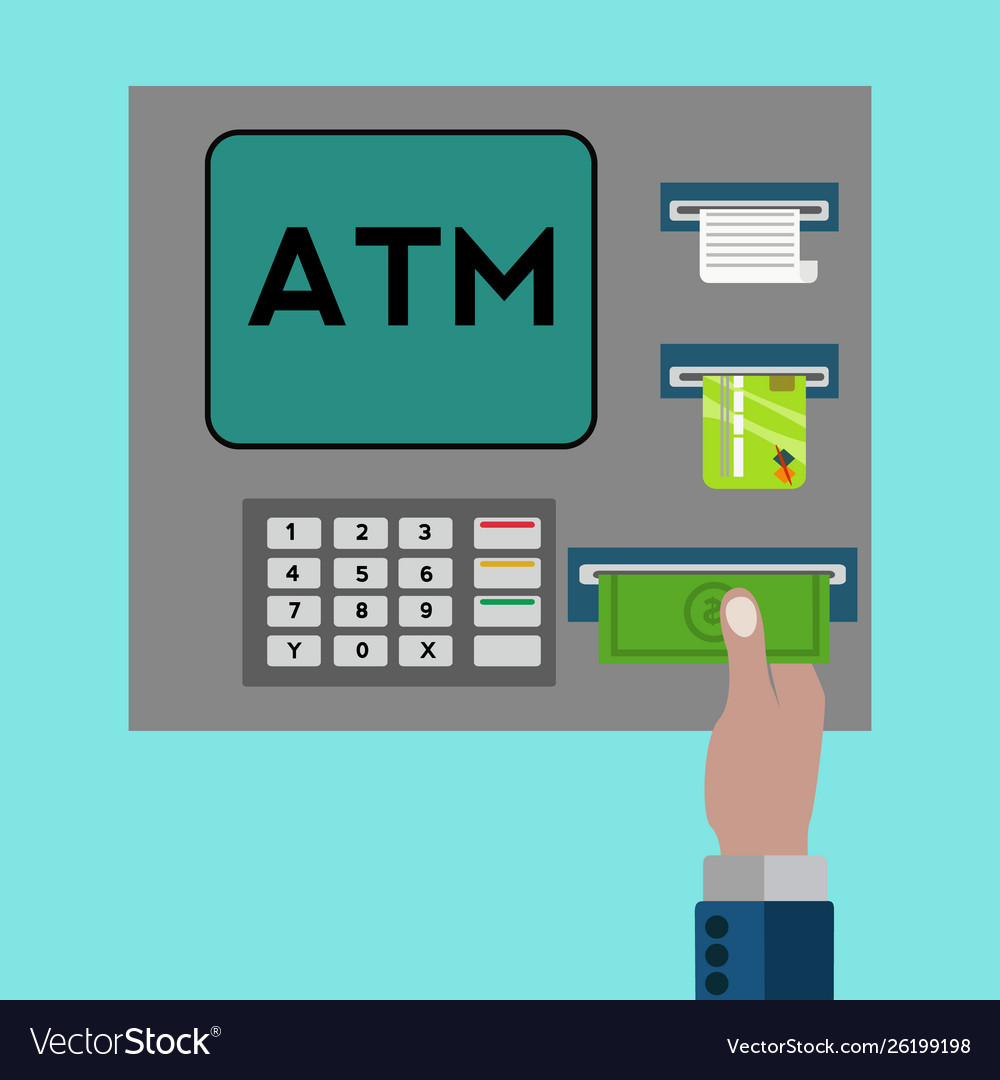 Atm machine with hand withdrawing money concept Vector Image