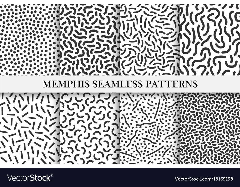 Collection of retro memphis patterns - trendy Vector Image