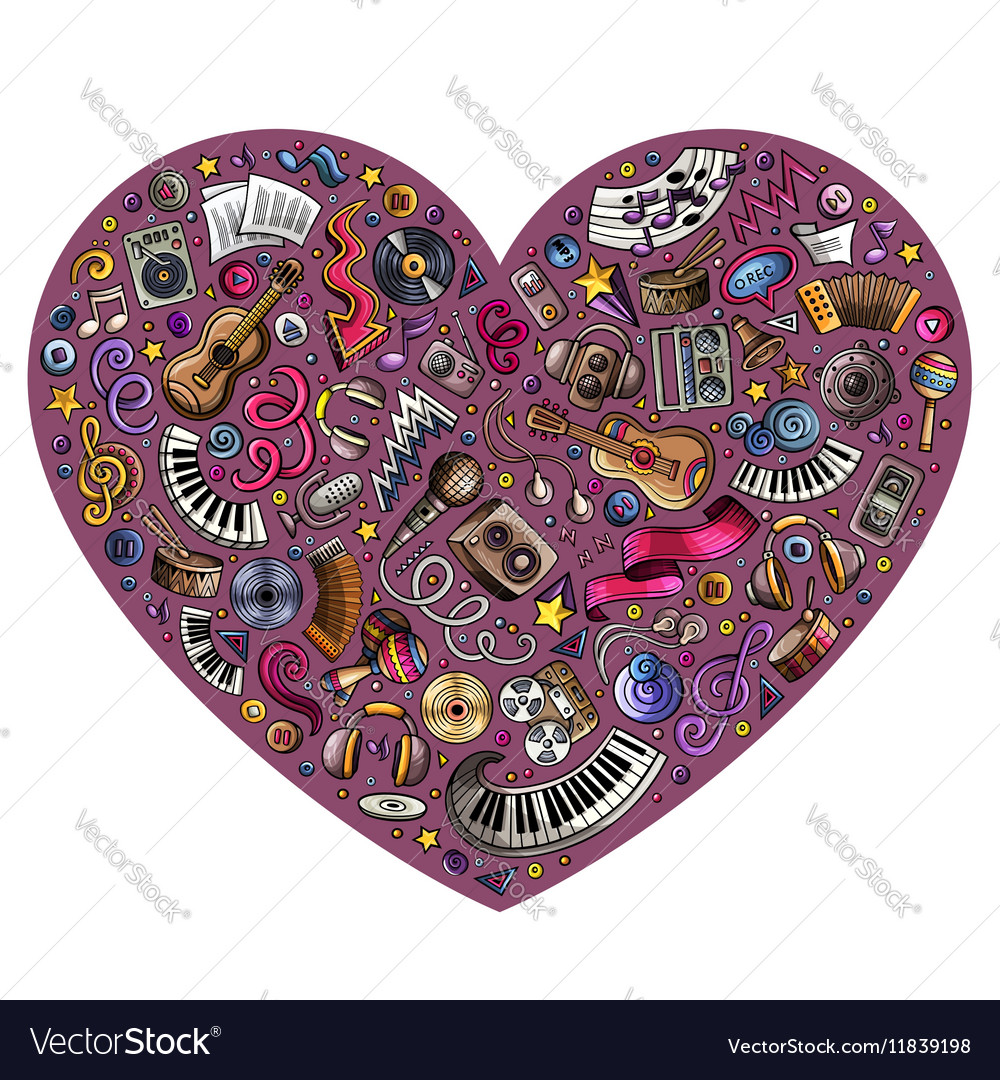 Colorful set of music cartoon doodle Royalty Free Vector