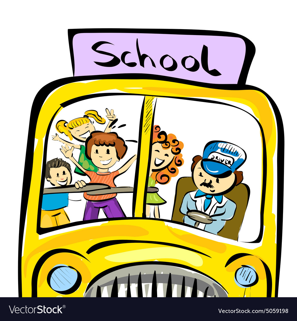 Doodle school bus with kids