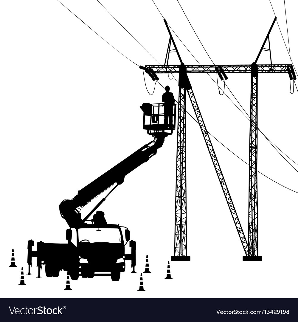 Elektriker machen Reparaturen an einem Strompol