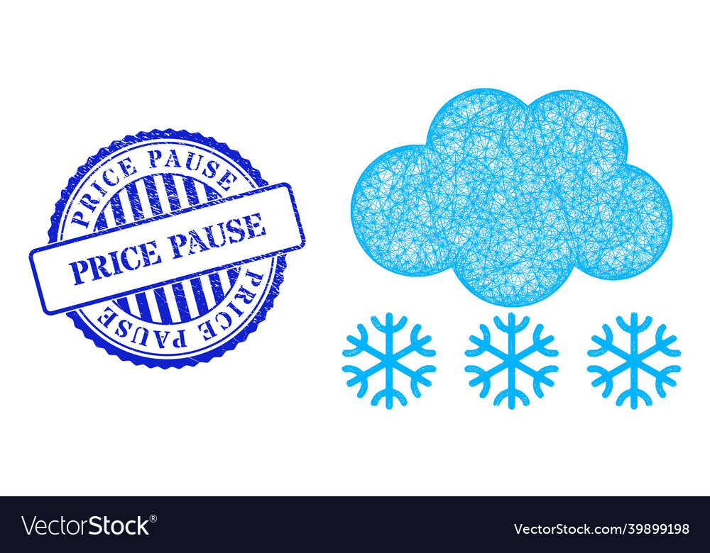 Grunge price pause badge and net snow cloud mesh vector image Grunge price pause badge and net snow cloud mesh