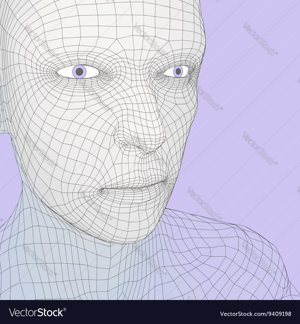 Head of the person from a 3d grid human wire