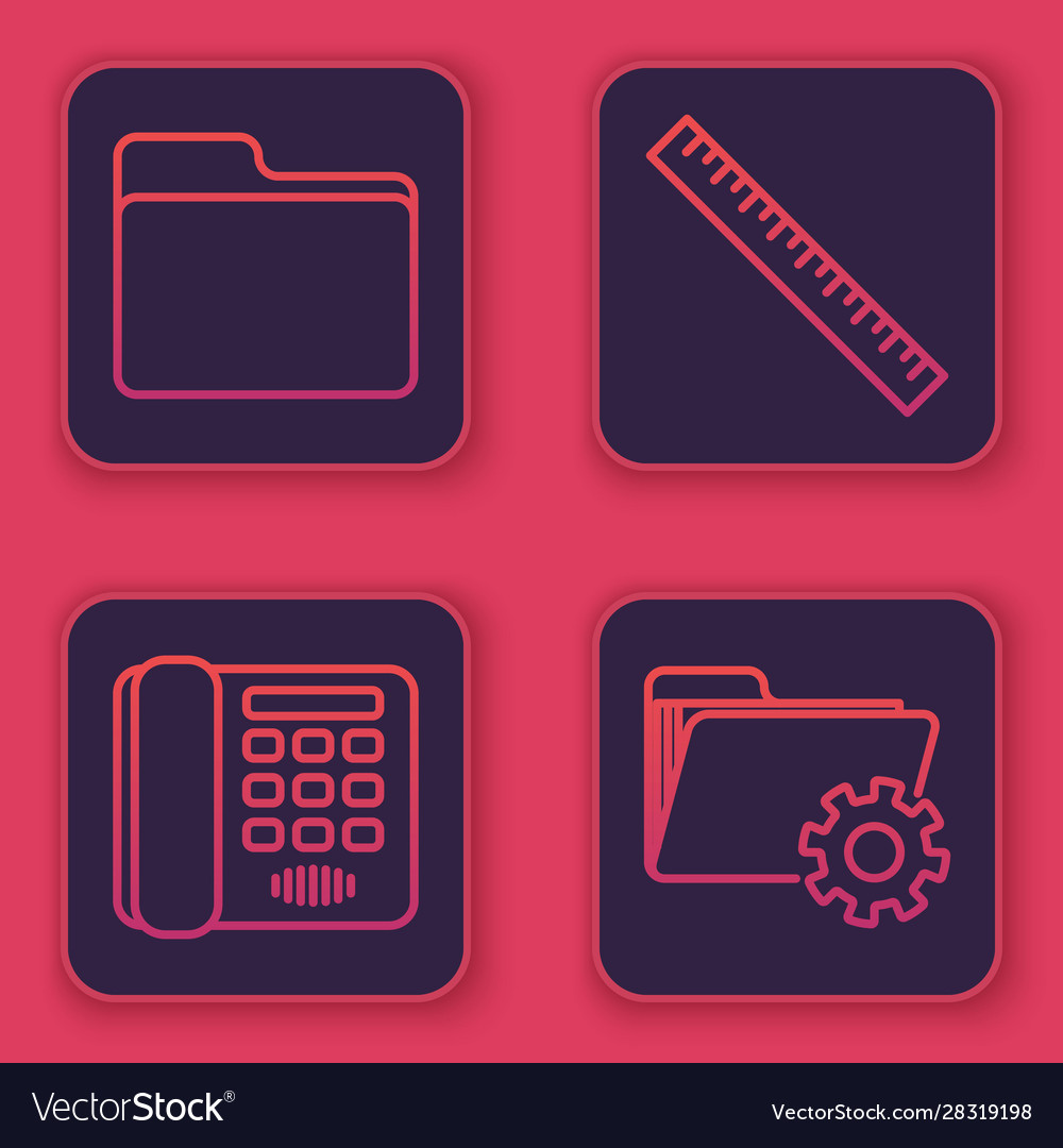 Set line document folder telephone ruler vector image Set line document folder telephone ruler