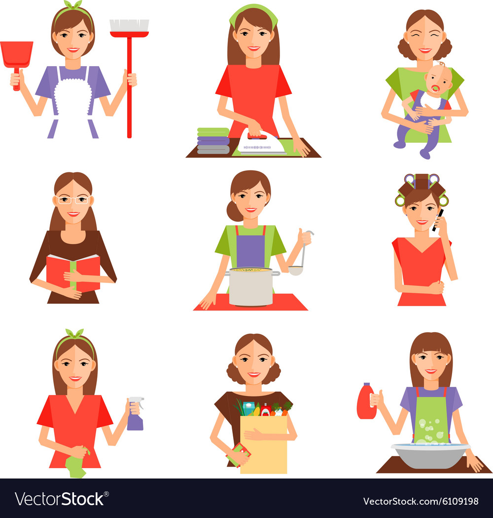 Set of housewife icon in flat style