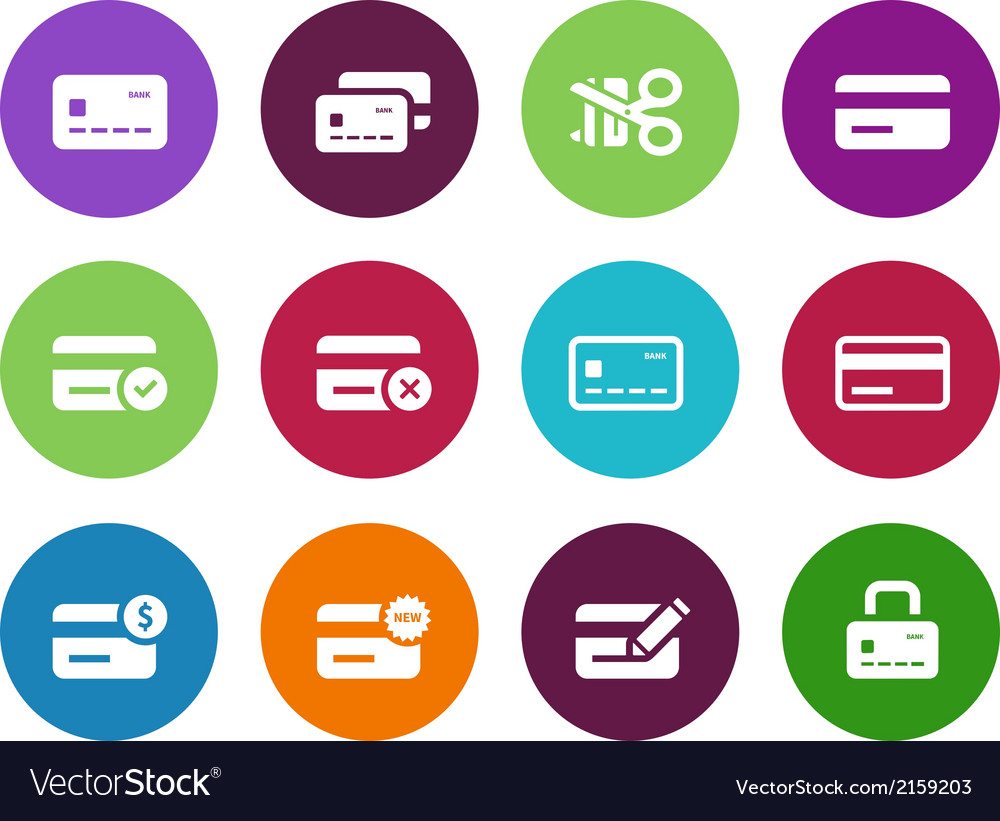 Credit card circle icons on white background