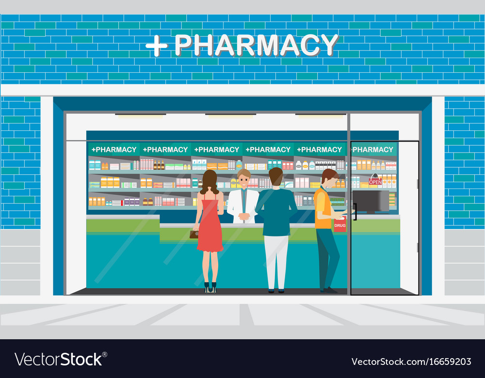 male pharmacist at the counter in a pharmacy shop vector image