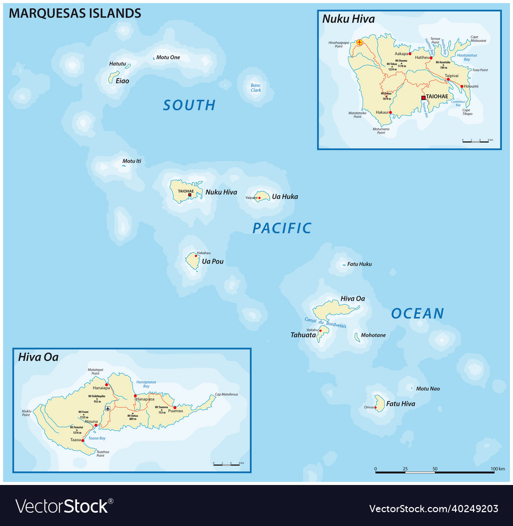 Map of the marquesas islands french polynesia vector image Map of the marquesas islands french polynesia