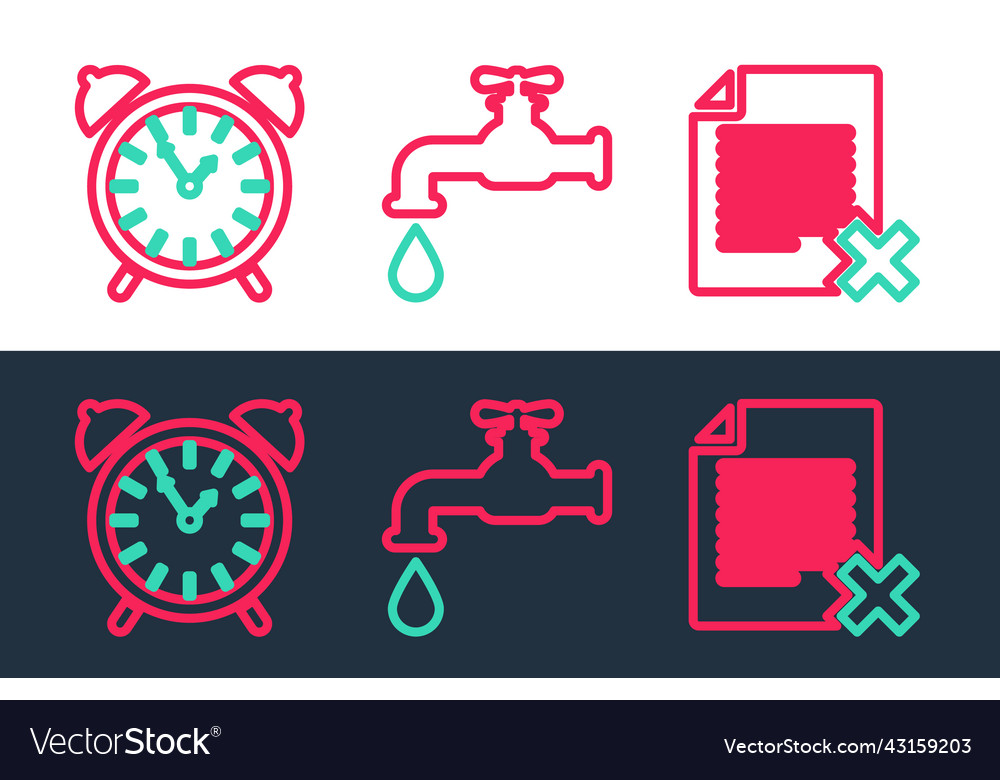 Set line delete file document alarm clock vector image Set line delete file document alarm clock