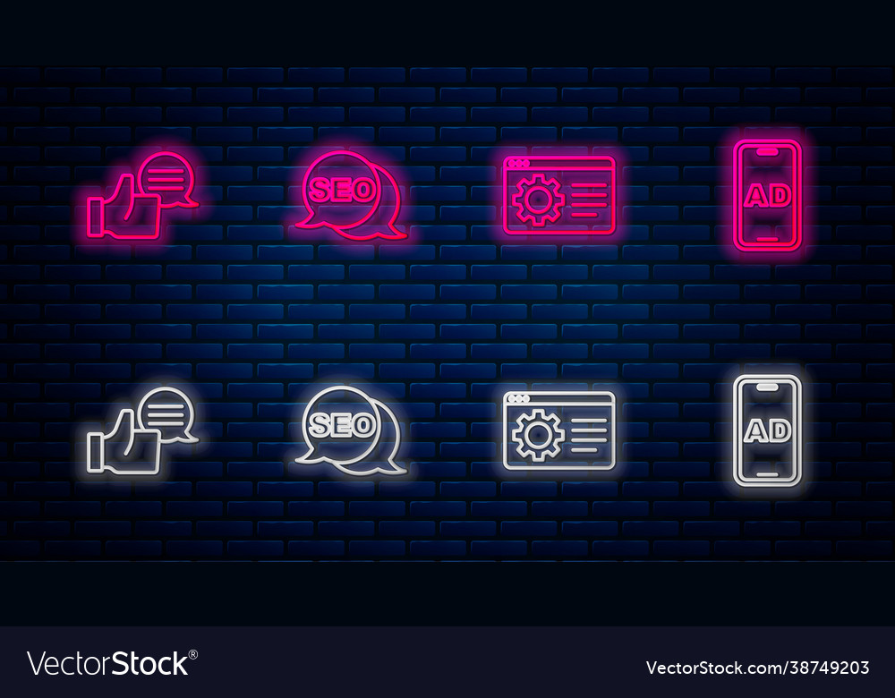 Set line seo optimization browser setting vector image Set line seo optimization browser setting