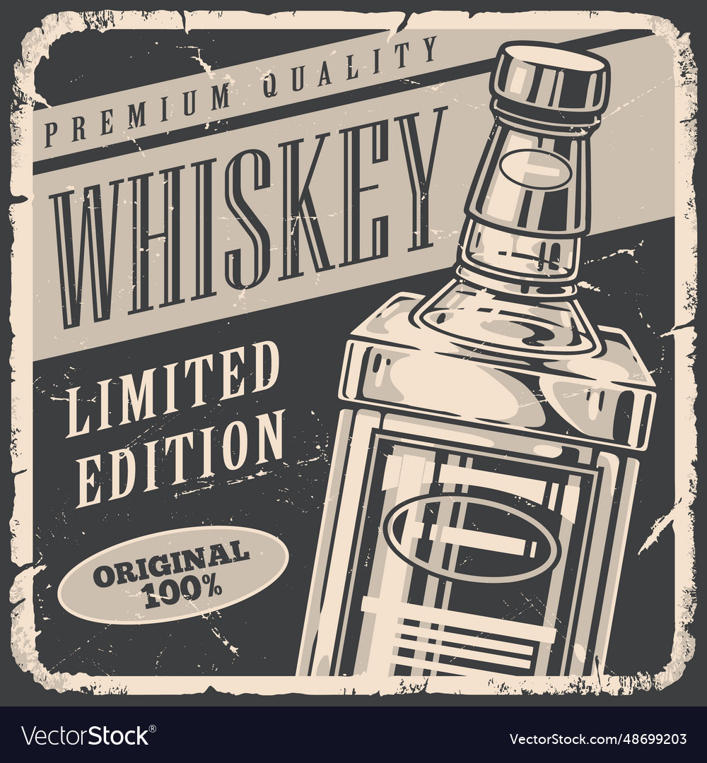 Whiskey bottle monochrome vintage flyer Royalty Free Vector