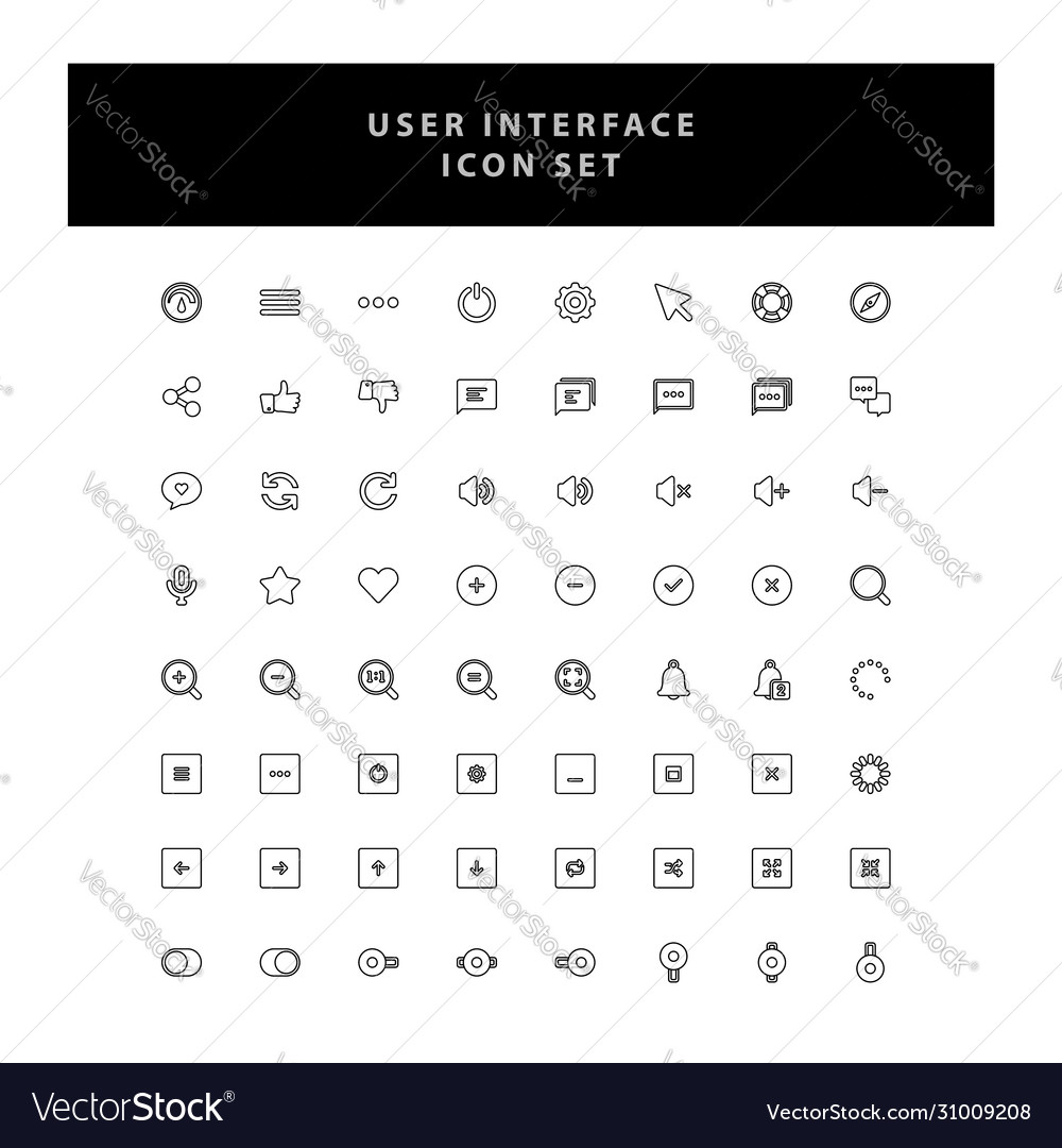 Basic user interface icons set with outline design